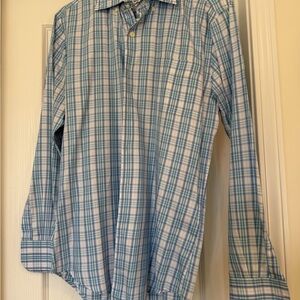 Peter Millar Light Blue and White Plaid Shirt